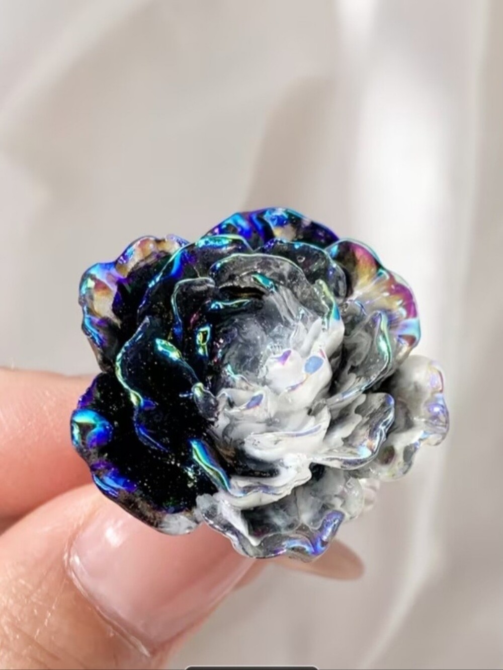Iridescent Black Rose Statement Ring
